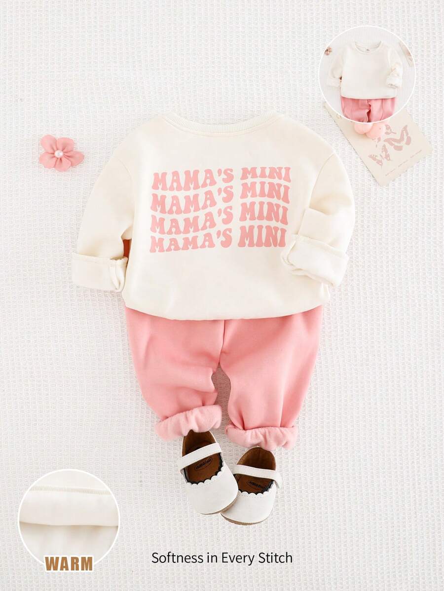 Cozy Pixies 2 件装女婴字母图案圆领落肩运动衫和抽绳踝裤套装 - 彩色 - 查看 1