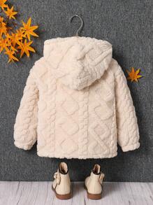 SHEIN Young Girl Fall/Winter Clothes  Young Girl Knitted Solid Color Fluffy Letter Embroidery Hooded Loose Flannelette Warm Casual Jacket,Autumn/Winter,Great For Casual & Daily Wear & School .