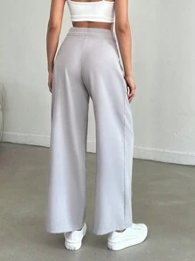 EURMUSE Women Neutral Drawstring Waistband Pants - Light Grey - View 2