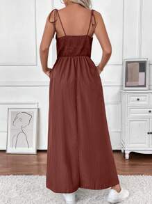 Chiquease 夏季无袖纯色带口袋连衣裙 - 酒紅色 - 查看 2