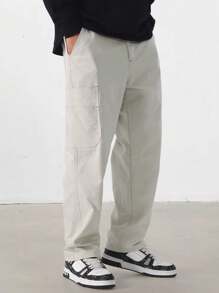 Manfinity Hypemode Men Casual Loose Solid Color Zipper Pocket Sweatpants - Apricot - View 3
