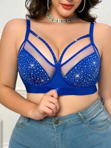 1 قطعة حمالة صدر لاسلكية مزينة بالراين ستون من الحرير الحليبي مقاس كبير، حفلات موسيقية