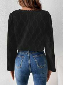 SHEIN Frenchy Solid Color V-Neck Button Front Lace Patchwork Long Sleeve Blouse,Long Sleeve Tops