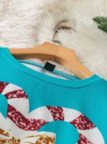 Chiquease Sudadera con cuello redondo con estampado de lazo y bastón de caramelo de Navidad