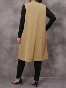 EMERY ROSE Plus Size Women's Solid Color Patch Pocket Casual Loose Blazer Jacket Winter Fall Autumn - Khaki - View 2