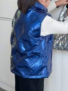 Kleine Jungen blauer Kragen mit lächelndem Gesicht, geprägtem Reißverschluss, kurze Weste, gepolsterter Mantel, geeignet für tägliche Lässig und Sportanlässe, Winter