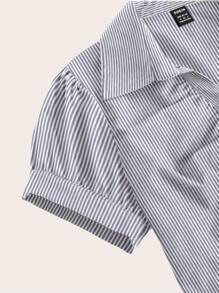 Sweetra Áo sơ mi nữ tay ngắn ôm vừa vặn cổ chữ V khoét sâu phía trước, thời trang công sở - Màu Xám nhạt - Xem 4