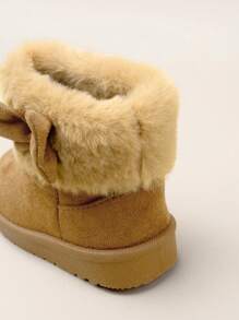 Cozy Pixies 1 Pair Camel Color Girls Bow Fluffy Fashion Warm Cute Comfortable Boots For Casual Sports Outdoor In Autumn Winter