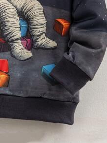 Fantacosmos Tween Boy Astronaut & Moon Print Casual Pullover Sweatshirt, Suitable For Spring & Autumn - Navy Blue - View 3
