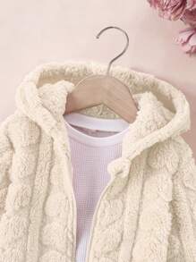 Chaqueta casual con cremallera y pelaje con estampado de corazón para niña joven, color rosa, otoño/invierno - Beis - Ver 6