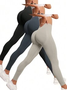 Easithlete 纯色高腰无缝紧身裤 - 彩色 - 查看 2