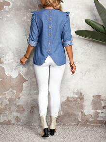 Women's Casual Denim Shirt With Back Button Detail, Autumn