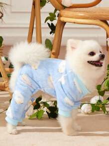 PETSIN 1 件宠物柔软羊毛蓝色绵羊印花连体衣 - 彩色 - 查看 2