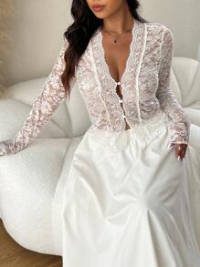 SHEIN Frenchy 大码蕾丝 V 领修身女式衬衫