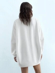Maija Women's White Floral Embossed Elegant Long Sleeve Regular Jacket, Autumn/Winter - White - View 3