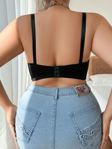 Plus Size Women Contrast Lace Underwire Bra Single Set, Lingerie