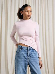 AiiRZ Side Ruched Detail Fitted Long Sleeve High Neck Top