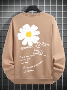 Manfinity LEGND Loose Fit Men's Slogan & Floral Print Thermal Lined Sweatshirt - Khaki - View 2