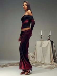 SHEIN Unity Abstract Print Double Layered Mesh Braided Detail Skirt - Multicolor - View 3