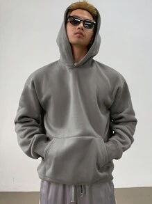 DAZY Men's Solid Color Long Sleeve Pocket Casual Loose Hoodie, Autumn