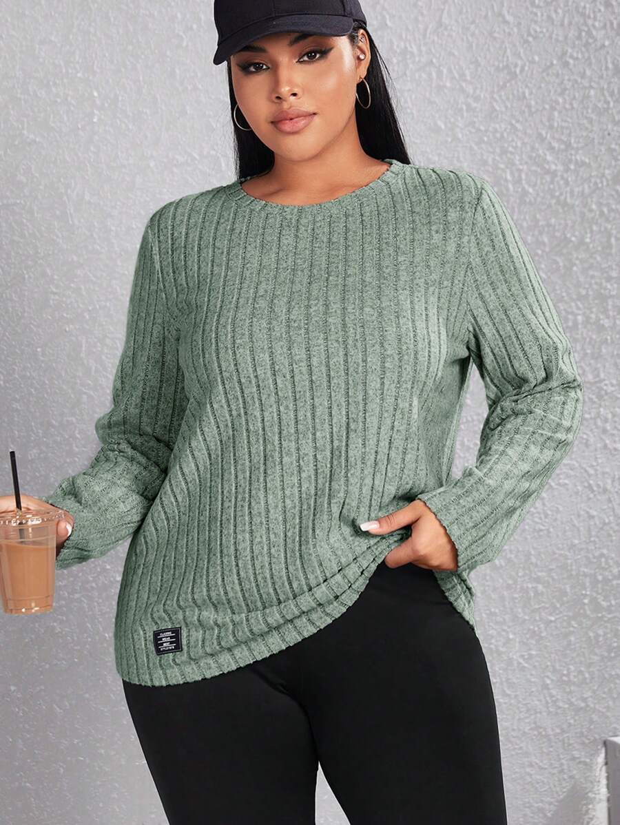 SHEIN EZwear 大码女式圆领基本款针织 T 恤 - 薄荷綠 - 查看 1