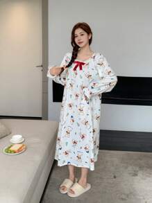 DAZY Chemise de nuit ample avec volants et imprimé lapin mignon - Blanc - Voir 6