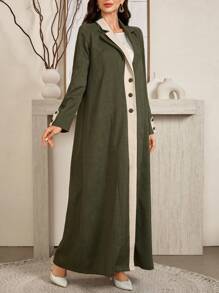 Al Najma Women's Front Button Contrast Color Elegant Modest Arabian Long Sleeve Arabian Abaya Robe - Green - View 4