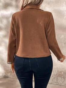 SHEIN LUNE Chaqueta con decoración de flecos y tachuelas de moda talla grande, otoño - Marrón - Ver 2