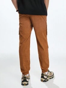 Mainfolk Men's Casual Loose Fit Drawstring Waist Pants Corduroy Pants - Camel - View 2