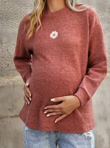 SHEIN Maternity Daisy Floral Round Neck Drop Shoulder Long Sleeve Casual T-Shirt For Spring Autumn