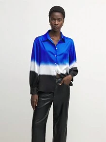 BizChic Ombre Blue Long Sleeve Shirt, Elegant Women's Outfit For Christmas, New Year Party, Autumn/Winter, - Multicolor - View 4