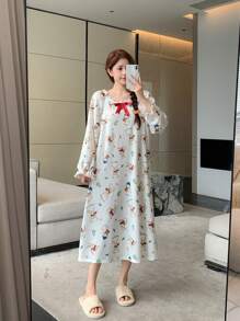 DAZY Chemise de nuit ample avec volants et imprimé lapin mignon - Blanc - Voir 5