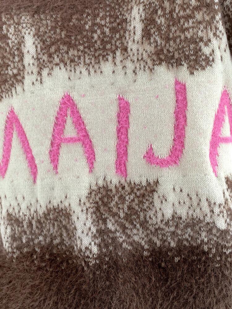 SHEIN Maija Women's Casual Colorblock Letter Pattern Knit Sweater, Spring Autumn Fall Sweaters