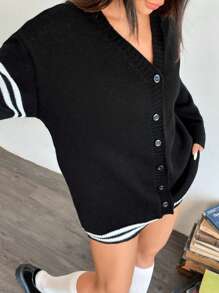 Chiquease 全新 V 领条纹休闲长袖开衫