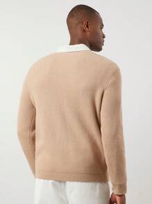 Manfinity VCAY Men's Knitted Slim Fit Casual Cardigan - Khaki - View 2