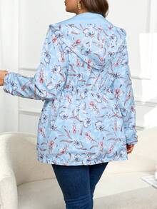 SHEIN Clasi Áo khoác dáng rộng tay dài in họa tiết hình học cỡ lớn dành cho nữ, có thể đảo ngược, thích hợp cho mùa thu đông - Màu xanh lam - Xem 11