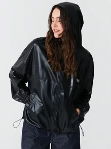 Easelle Party Coated Silver Casual Jacket - Black - View 1