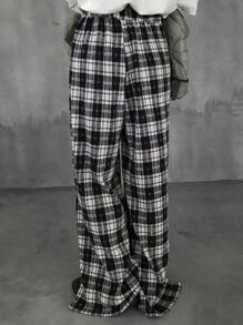 FRIFUL Women's Plaid Elastic Waist Casual Pants, Daily Wear - Black and White - View 5