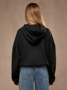 MISSGUIDED Brooklyn Varsity Letter Oversized Hoodie Streetwear College Athletics Comfy Fall Winter Casual Sports Basketball Urban Design Pullover Sweatshirt Youth University Style - Black - View 2