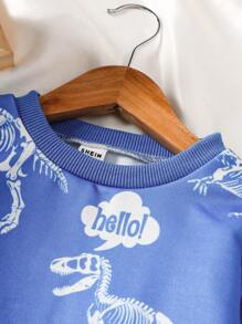 SHEIN Baby Boy Dinosaur Skeleton Printed Set, Bright Graphics Outfit, Fun & Vibrant Design To Engage Baby - Blue - View 10