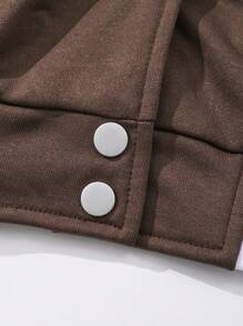 SHEIN Teenage Fashion Patchwork Knit Baseball Bomber Jacket - Coffee Brown - View 4