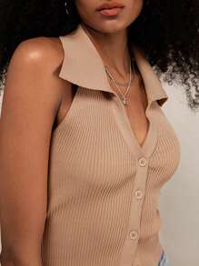 Forever 21 Casual top met haltergebreide mouwen en knoopsluiting voor dames, zomer