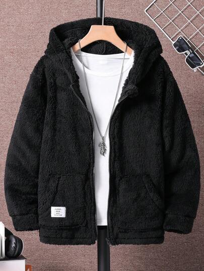 Chaqueta con capucha casual de manga larga con forro térmico de un solo color para niño preadolescente