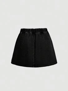 SHEIN MOD Váy mini denim cỡ lớn, dài đến đầu gối, váy cánh bướm ôm sát, trang phục dự tiệc trở lại trường, màu xanh lam - màu đen - Xem 2