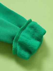 SHEIN Baby Boy Applique Solid Color Hooded Long Sleeve Pullover Sweatshirt - Green - View 3