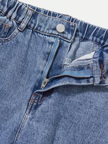 SHEIN Explorewe Calça Denim Denim de Carga Desgastada Casual para Meninas Pré-Adolescentes - Lavagem Média - Visão 7