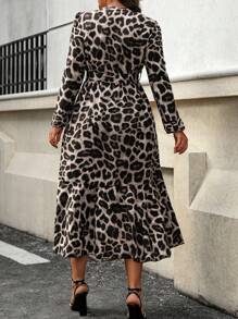 EMERY ROSE Plus Size Women's Leopard Print Long Sleeve Dress Maxi Women Outfit - Grey - View 2