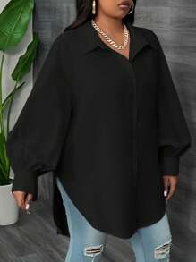 Slaydiva Elegancka, dojazdowa, imprezowa i codzienna luźna, jednolita biała sukienka koszulowa z rękawami typu latarnia, z wysokim, niskim dołem i zakrzywionym krojem, w dużych rozmiarach, na wiosnę/jesień