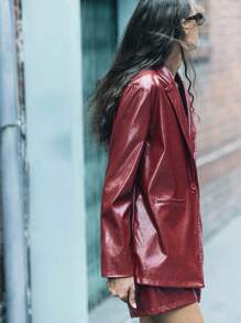 Maija Women's Burgundy Faux Leather Single Breasted Long Sleeve Jacket, Autumn/Winter - Burgundy - View 1