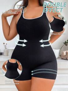 SHEIN 1pc Plus Size Women's Seamless Slimming Bodysuit With Lift-Up Effect - Black - View 1